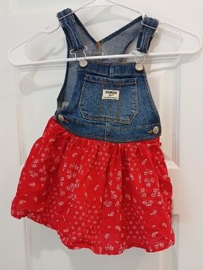 OshKosh B'gosh Red and Denim Overalls Dress
